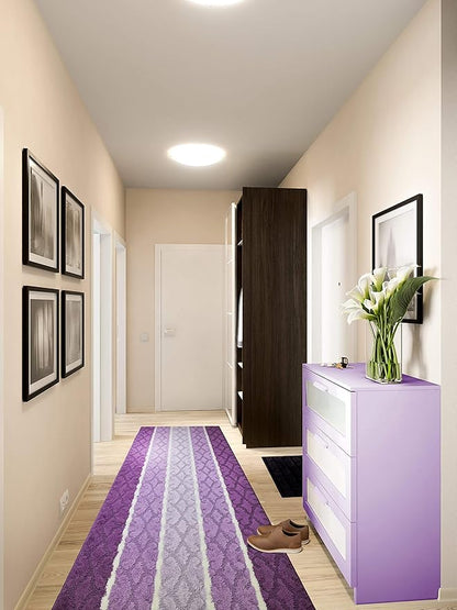 Custom Size Damask Hallway Runner Rug Slip Resistant, 26 Inch Wide x Your Choice of Length Size, Lilac, 26 Inch X 7 Feet, Sold and Priced Per Foot