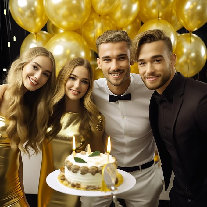 130PCS Metallic Gold Balloons, Latex Balloon Different Sizes 18/12/10/5 Inch, Helium Balloons with Ribbon, Party Balloon for Birthday Wedding Graduation Anniversary Baby Shower Decoration