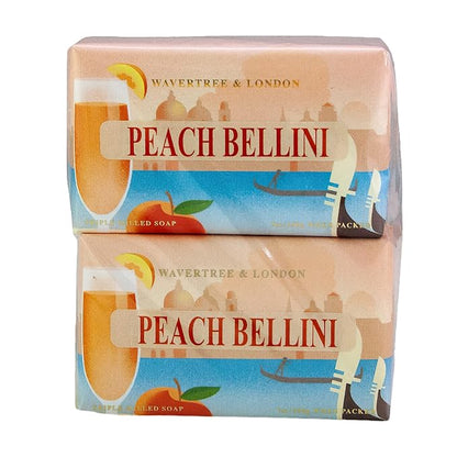 Wavertree & London Peach Bellini Scented Natural Soap (2 Bars), 7oz Moisturizing French Triple Milled Soap Bars enriched with shea butter - Pure Plant Based Bath & Body Bars for All Skin Types