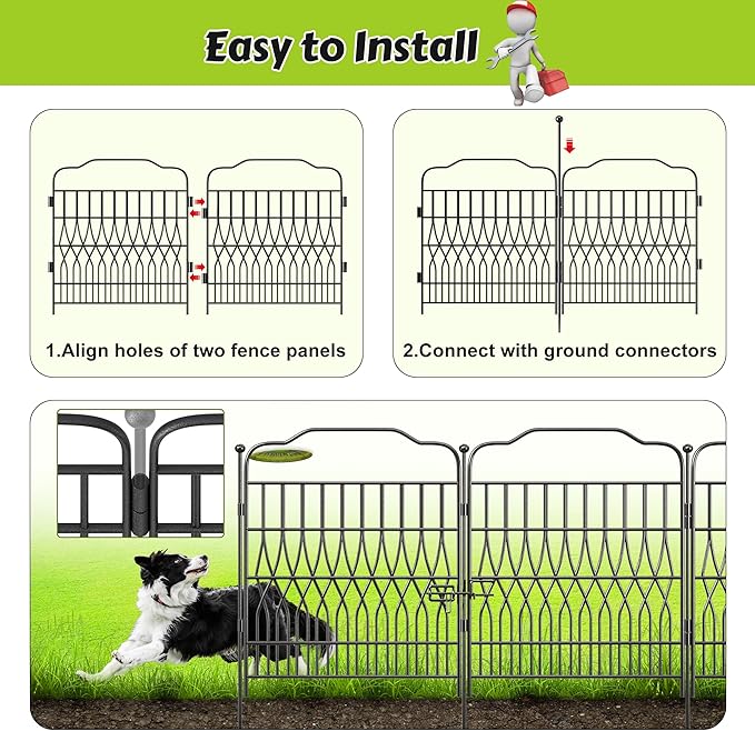 Bepatio 10 Panels Tall Garden Fence with Latch, 40in (H) x 23.1ft (L) Dog Fence Outdoor for Yard, Arc Metal Fencing Panels, Durable Animal Barrier Fencing for Outdoor, Patio, Flower Bed