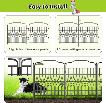 Bepatio 10 Panels Tall Garden Fence with Latch, 40in (H) x 23.1ft (L) Dog Fence Outdoor for Yard, Arc Metal Fencing Panels, Durable Animal Barrier Fencing for Outdoor, Patio, Flower Bed