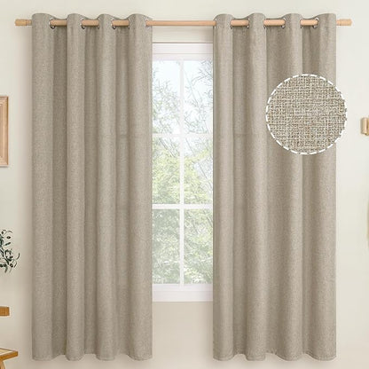 LAMIT Natural Linen Thermal Curtains for Bedroom, 72 inches Grommet Thick Light Reducing Curtains Window Light Filtering Panels for Living Room/Farmhouse, Set of 2 Panels, W52 x L72, Taupe