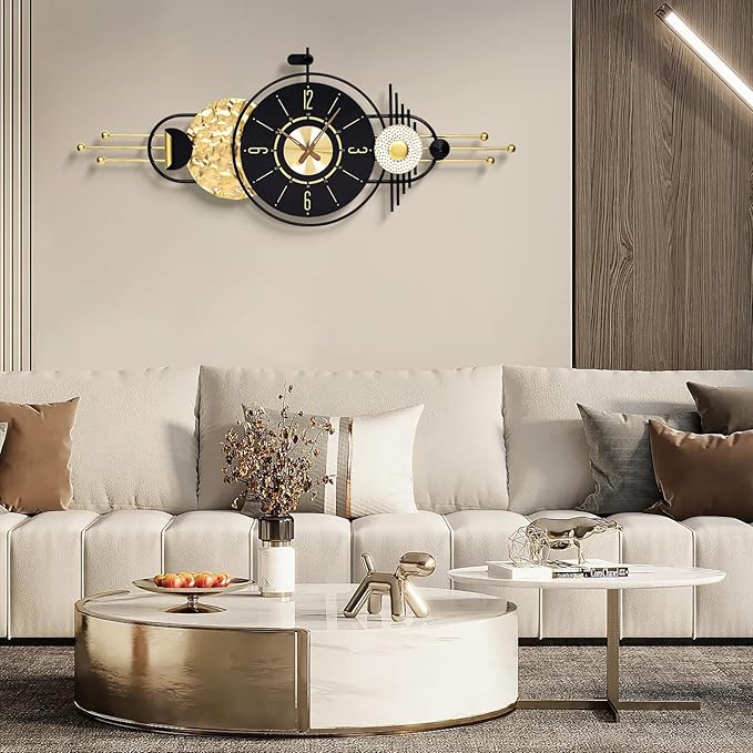 47x19 Inches Large Modern Decorative Wall Clock, Abstract Non-Ticking Battery Operated Analog Clocks for Living Room, Bedroom, Home & Office - Easy to Read
