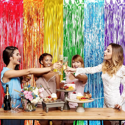 GOER 3.2 ft x 8.2 ft Metallic Tinsel Foil Fringe Curtains Party Photo Backdrop Party Streamers for Birthday,Graduation,New Year Eve Decorations Wedding Decor (4 Packs,Rainbow Colors)