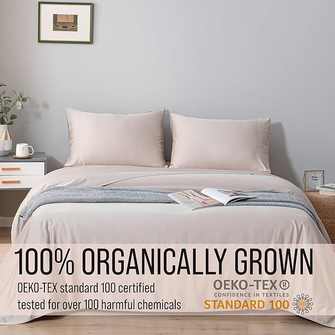 Bella Coterie Luxury Bamboo Viscose Split King Size Sheet Set | 100% Organically Grown | Ultra Soft | Cooling for Hot Sleepers | 18" Deep Pocket [Dune]