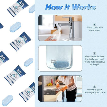 All Purpose Cleaner Refill – 12 Tablets (12 x 16 Fl oz) Multipurpose Cleaners -Can Make 192 Fl oz Bathroom Cleaner Spray Cleaning Tablets Refill - Vegan, No Plastic - Ocean Breeze