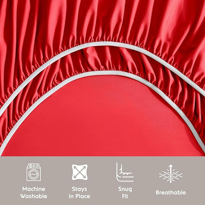 Nestl Twin Sheet Set - 1800 Ultra-Soft Microfiber Twin Bed Sheets - Double Brushed - Deep Pockets - Easy Fit - Extra Soft - 3 Piece Set - Bedding Sheets & Pillowcases (Twin, Red)