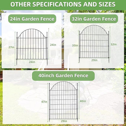 Decorative Metal Garden Fence with Gate Lock 10 Panels, 40in (H) x 23.6ft (L) No Dig Dog Fence Outdoor for Yard, Temporary Rustproof Metal Wire Rabbit Dog Garden Border Fencing for Patio