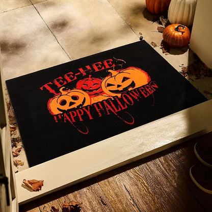 Halloween Door Mat, Halloween Pumpkin Doormat Outdoor Front Door Entrance Absorbent Entry Mat with Non Slip Backing, 17''x30'', Pumpkins Black