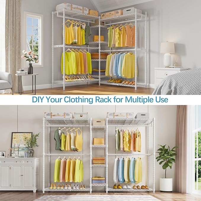 VIPEK X3 Expandable Heavy Duty Clothes Rack Adjustable from 5'2" to 8' with Flexible Shelves and Hanger Rods, Large Freestanding Clothing Racks for Hanging Clothes, Max Load 1210LBS, White