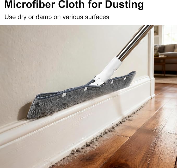 Multi-Function Air Broom for Water & Pet Hair Removal, Floor Squeegee for Tile, Hardwood & Under-Furniture Cleaning with 51″-58″ Telescoping Handle & 180° Rotating Head