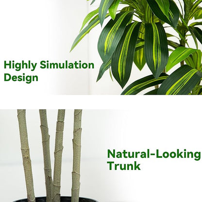 Artificial Dracaena Tree Artificial Silk Tree Faux Tree Fake Tropical Yucca Floor Plant with White Tall Planter (1, White Tall Planter, 6FT)