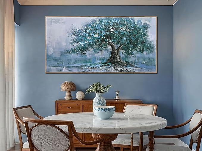 Ardemy Framed Tree Canvas Wall Art for Living Room Teal Tree of Life Landscape Bedroom Pictures Wall Decor Nature Paintings Artwork for Walls Home Office Dining Room Kitchen 40"x20"
