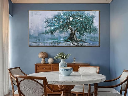 Ardemy Framed Tree Canvas Wall Art for Living Room Teal Tree of Life Landscape Bedroom Pictures Wall Decor Nature Paintings Artwork for Walls Home Office Dining Room Kitchen 40"x20"