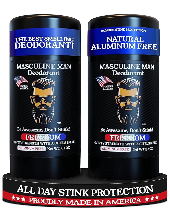 Deodorant for Men - Aluminum Free Mens Deodorant - Travel Size Natural Deodorants - Sweat Protection for Underarm - Stain-Free Stick Deodorants - Made in USA, 3.2oz (Pack of 2, Freedom)