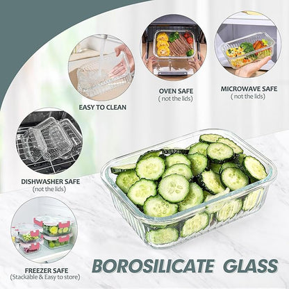 10 Packs Glass Meal Prep Containers with Lids, Glass Food Storage Containers Set, Airtight Lunch Containers, Microwave, Oven, Freezer and Dishwasher Safe, Pink