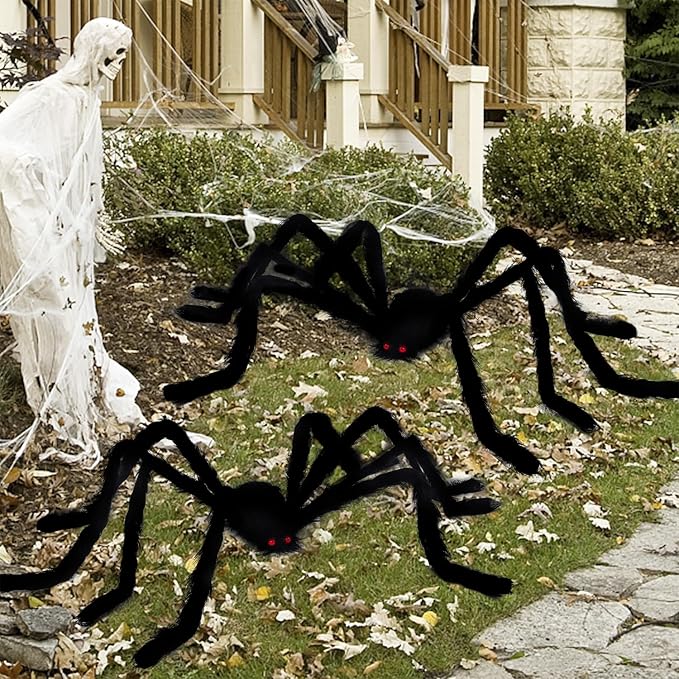 yosager Outdoor Halloween Decorations 2Pcs Realistic Giant Spiders, Huge Hairy Scary Halloween Spider Prop, Black Spooky Spider for Indoor House Outdoor Window Yard Patio Decor (60" 72")