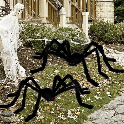 yosager Outdoor Halloween Decorations 2Pcs Realistic Giant Spiders, Huge Hairy Scary Halloween Spider Prop, Black Spooky Spider for Indoor House Outdoor Window Yard Patio Decor (60" 72")