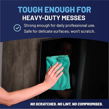 MW Pro Microfiber Cleaning Cloth | Green (12 Pack) | Size 16" x 16" | All Purpose Microfiber Towels - Clean, Dust, Polish, Scrub, Absorbent