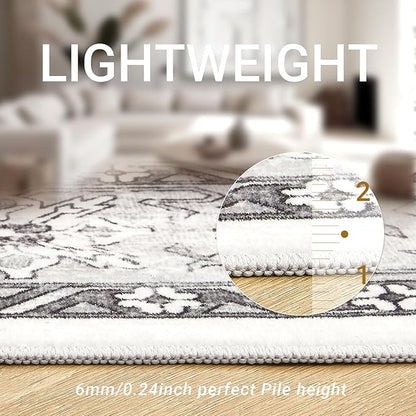 zesthome 5x7 Area Rugs - Ultra-Thin Washble Rug, Stain Resistant Anti Slip Backing Rugs for Living Room,Bedroom, Vintage Home Decor Area Rug (Grey/White,5'x7')
