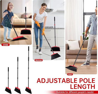 Broom with Dustpan Combo Set, Hand Broom and Dustpan Set for Sweeping Indoor Angle Broom for Home Office Kitchen Lobby Floor Pet Hair Indoor&Outdoor Cleaning (Black&Red)