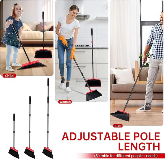 Broom with Dustpan Combo Set, Hand Broom and Dustpan Set for Sweeping Indoor Angle Broom for Home Office Kitchen Lobby Floor Pet Hair Indoor&Outdoor Cleaning (Big Black&Red)