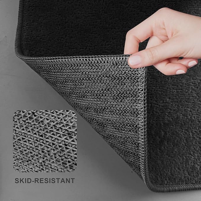 Bath Mat-Non-Slip Bathroom Floor Mats-Absorbent Quick Dry Low Pile Bathroom Rugs Fit Under Door-Bath Rug for Sink,Bathtub,Shower Room,17"×24",Black