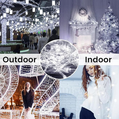 4 Pack String Lights Battery Operated with Timer, 132FT 400 LED Waterproof Battery Twinkle Lights, 8 Modes Fairy Light for Indoor Outdoor Party Bedroom Garland Tree Christmas Decorations (Cool White)