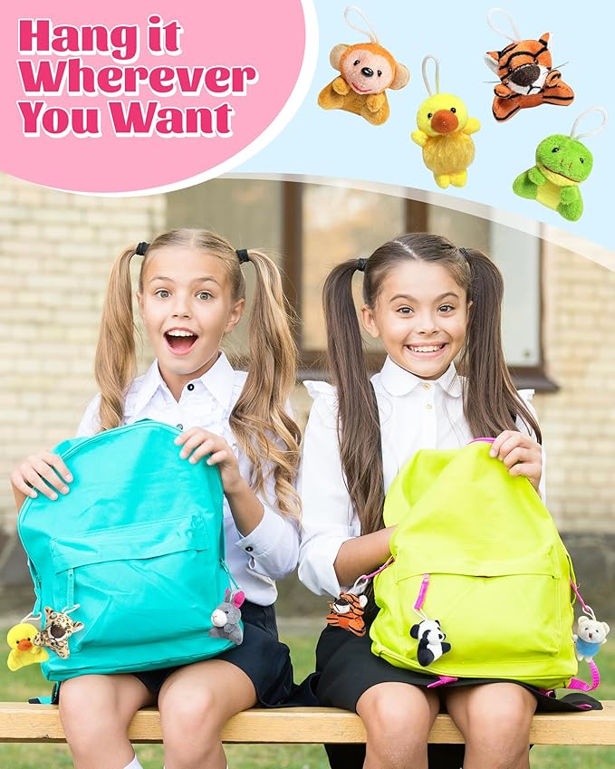 24 Pack Mini Stuffed Animals, Small Plush Keychain Party Favors for Kids 3-5, 4-8, 8-12, Bulk Treasure Box Toys for Classroom Prizes, Valentines Day School Gifts, Goodie Bags Stuffers