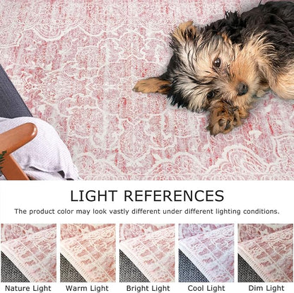 KUTA Vintage Washable Runner Rug, 2x6 Pink Runners for Hallways Non-Slip Floral Kitchen Rugs Ultra Soft Printed Distressed Floor Carpet for Laundry Bedroom Living Room Nursery