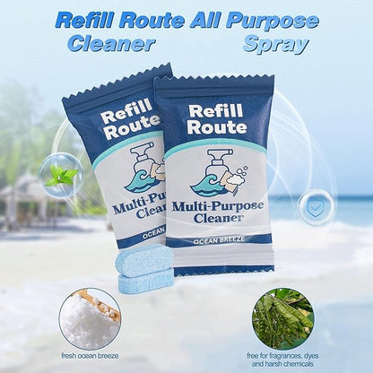 Multi-surface Cleaner Kit, Bathroom Cleaner Spray Tablets & Spray Bottle All Purpose Cleaner, 12 Tablets Multipurpose Cleaner Refills with Reusable Glass Bottle, Plant Based - Ocean Breeze