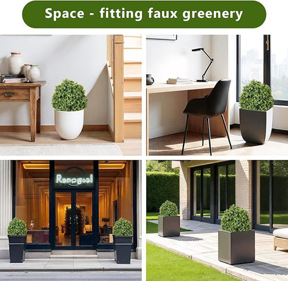 THE BLOOM TIMES 2ft Faux Boxwood Plants Outdoor Set of 2, 24" UV-Resistant Artificial Evergreen Topiary Ball, Fake Potted Greenery Shrubs & Bushes for Front Porch Planter, Patio Outside Decor