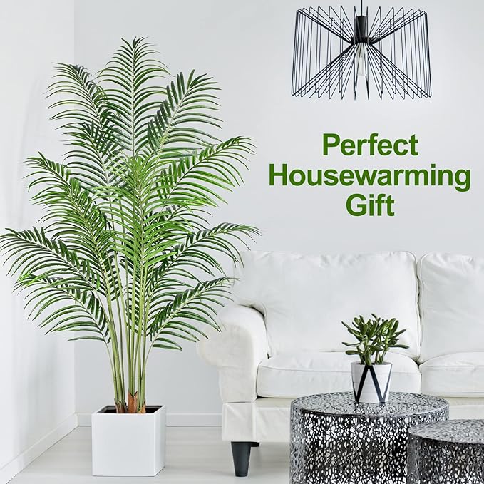 Artificial Palm Tree 6ft Tall Fake Palm Tree Indoor Decor with 18 Trunks and Real Bark Design Faux Tropical Areca Palm Silk Floor Plant in Pot for Home Office Living Room Bedroom Decor 2pcs
