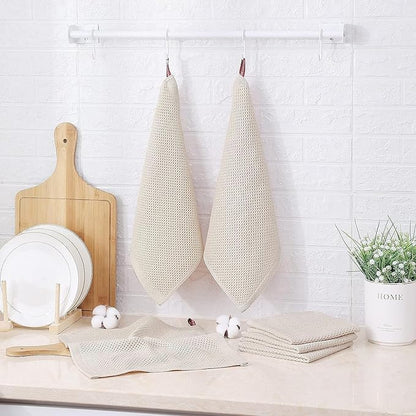 Kitinjoy 100% Cotton Kitchen Dish Cloths, 12 Pack Waffle Weave Ultra Soft Absorbent Dish Towels for Drying Dishes Quick Drying Kitchen Towels Dish Rags, 12 X 12Inch, Beige