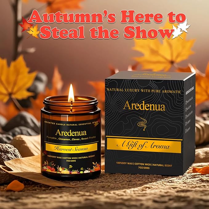 Harvest Season Candle – Warm Holiday & Winter Pumpkin Spice Aroma, Hand-Poured Soy Candle for Christmas Home Décor & Cozy Seasonal Gifting