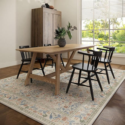 9x12 Area Rugs for Living Room: Washable Bedroom Rug Vintage Area Rug Stain Resistant Non Slip Low Pile Lightweight Soft Carpets for Dining Room Kitchen Nursery Kids Room Farmhouse