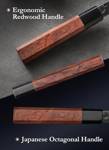 HEZHEN Kiritsuke Knife, 5.8 Inches Small Chef Knife, 3 Layers High Carbon Clad Steel, Composite Forging Steel Paring Knife, Redwood Octagonal Handle