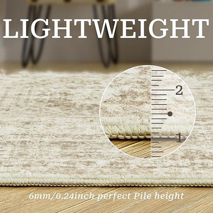 Kitchen Runner Rugs Non Skid Washable - 2.5 x 10 Runner Rug with Anti Slip Backing, Ultra-Thin Soft Rug Runner for Hallway, Bedroom, Living Room (2.5'x10', Beige/Ivory)