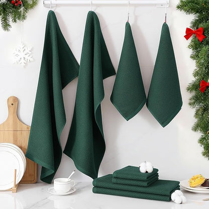 Homaxy 100% Cotton Kitchen Towels and Dishcloths Set, 12 x 12 Inches and 13 x 28 Inches, Set of 16 Bulk Kitchen Towels Set, Ultra Soft Absorbent Dish Cloths for Washing Dishes, Blackish Green