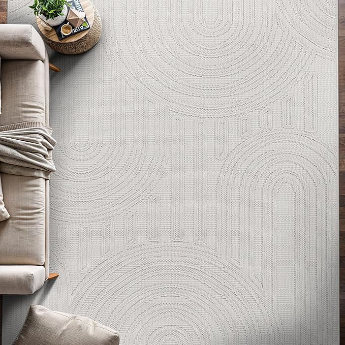 Beverly Rug Micro Loop Area Rug White 8x10 Modern Luxury Soft Circle Geometric Durable Indoor Area Rugs for Living Dining Room Office Stain Resistant Non Shedding Casual Indoor Carpet White 8 x 10