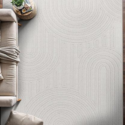 Beverly Rug Micro Loop Area Rug White 6x9 Modern Luxury Soft Circle Geometric Durable Indoor Area Rugs for Living Dining Room Office Stain Resistant Non Shedding Casual Indoor Carpet White 6 x 9