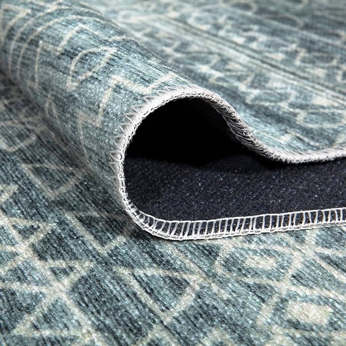 Bloom Rugs Caria Washable Non-Slip 10 ft Runner - Teal/Ivory Geometric Runner for Entryway, Hallway, Bathroom, and Kitchen - Exact Size: 2'6" x 10'