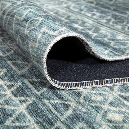 Bloom Rugs Caria Washable Non-Slip 3x5 Rug - Teal/Ivory Geometric Area Rug for Living Room, Bedroom, Dining Room, and Kitchen - Exact Size: 3' x 5'