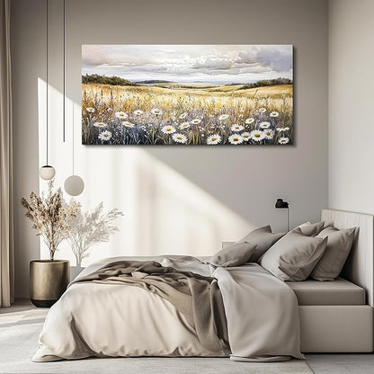 ZUITINGHUA Canvas Wall Art For Living Room Wall Decor For Bedroom Office Wall Decoration White Flower Landscape Painting Grassland Pictures Artwork Room Aesthetic Home Decor 20x40 In