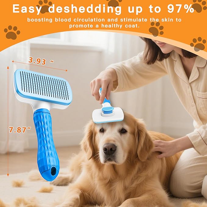 Pet Hair Remover Roller & Self-Cleaning Grooming Brush (2-in-1), Reusable Fur Tool for Dogs Cats Shedding, No Sticky Sheets for Pet Hair Removal on Furniture, Couch, Carpet, Bedding, Car Seats