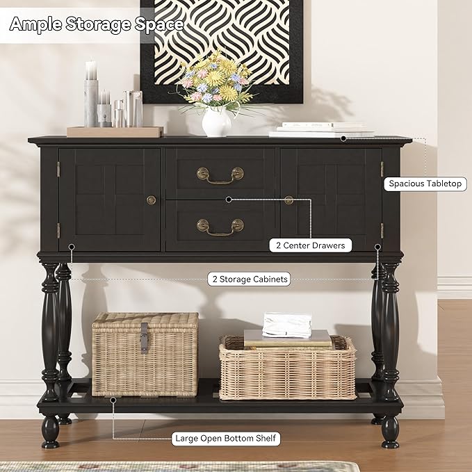 Console Table with Drawers, Vintage Entryway Tables with Storage and Shelf, Hallway Table with Turned Legs, Narrow Behind Couch Sofa Table for Entryway, Hallway, Living Room
