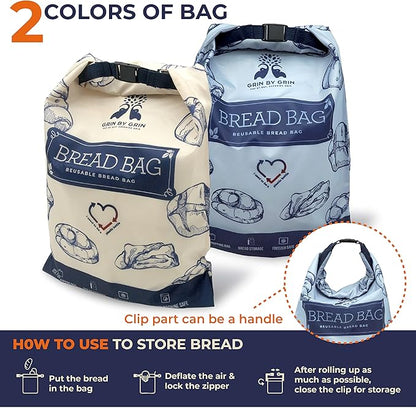 GRIN BY GRIN- 2 Packs Bread Bags, Zipper Reusable Bread Bags for Homemade Loaf, Freezer Sourdough Container, Fresh Keeping Extra Large, Reusable Food Storage Bag