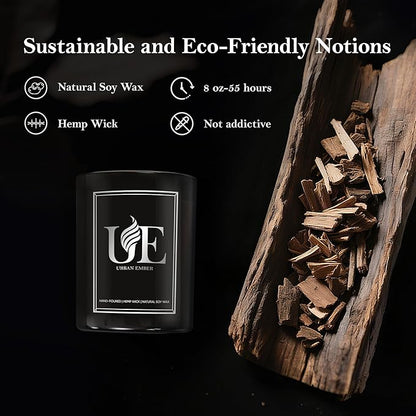 2 Pack Scented Candle Set for Men | Black Candles Set of Amber Wood，Oud Vanilla | 110 Hour Long Lasting Candles for Home Scented | Made with Soy Wax | 16 oz