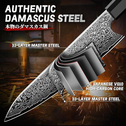 TIVOLI Damascus Knife Set 3PCS, Japanese Kitchen Knife With VG10，Ultra Sharp Cooking Knife Set With Octagonal Handle，Professional Chef Knives Set for Meat Vegetable Fruit, Ideal Gift for Dad，Mom