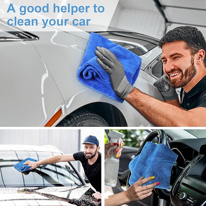 Shimeyao 30 Pcs 16 x 16 Inch Edgeless Microfiber Plush Towels for Cars Detailing Drying Wash Polishing Absorbent Cleaning Cloths, 500 GSM (16 x 16 Inch, Dark Blue, 30 Pcs)